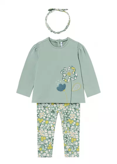 Set 3 piese - Bluza + Pantaloni + Bentita - Flori - Mayoral   