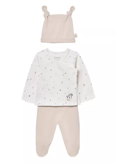 Set 3 piese - Bluza+pantaloni+caciulita - alb/crem - Mayoral  0-1 luni