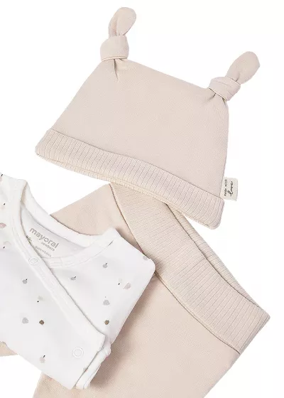 Set 3 piese - Bluza+pantaloni+caciulita - alb/crem - Mayoral  1-2 luni