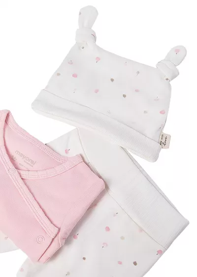 Set 3 piese - Bluza+pantaloni+caciulita - alb/roz - Mayoral  1-2 luni