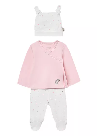 Set 3 piese - Bluza+pantaloni+caciulita - alb/roz - Mayoral  2-4 luni