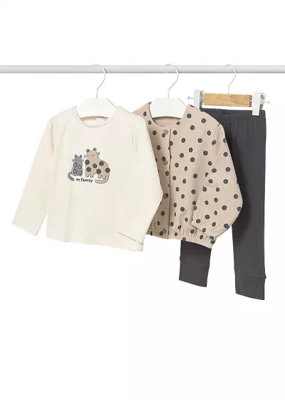 Set 3 piese - Pulover+bluza+colanti - bej - Mayoral  4 ani