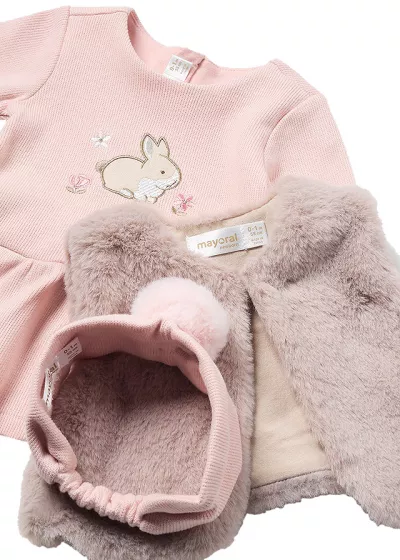 Set 3 piese -  Rochie + vesta blanita + bentita - Mayoral  18 luni