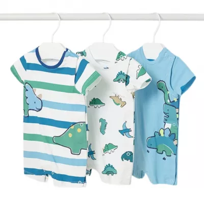 Set 3 salopete  scurte Dino din bumbac sustenabil pentru nou-nascut - Mayoral