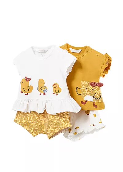 Set 4 piese din Better Cotton pentru nou-nascut, fata - Alb / Galben - Mayoral 