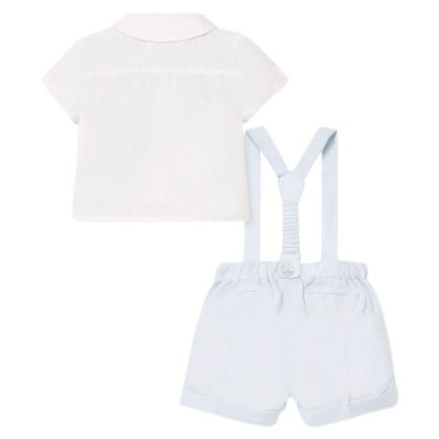 Set camasa + pantaloni scurti cu bretele - alb / bleu - Mayoral