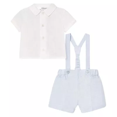 Set camasa + pantaloni scurti cu bretele - alb / bleu - Mayoral