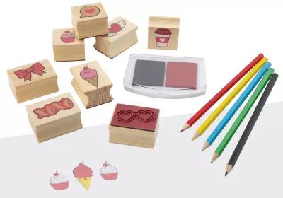 Set creativ - Stampile din lemn cu tusiera (inimioare)
