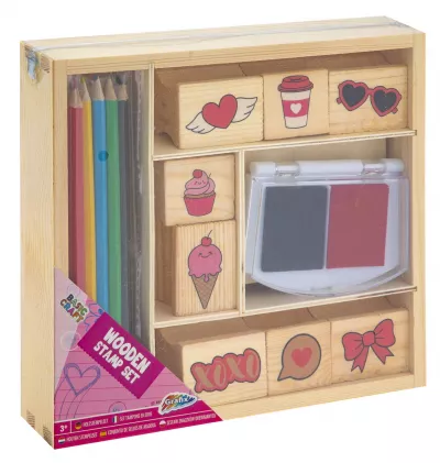 Set creativ - Stampile din lemn cu tusiera (inimioare)