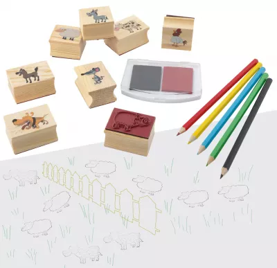 Set creativ - Stampile din lemn cu tusiera