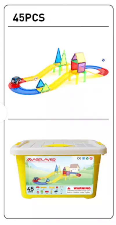 Set de constructie magnetic 3D - Circuit masinute (45 piese)