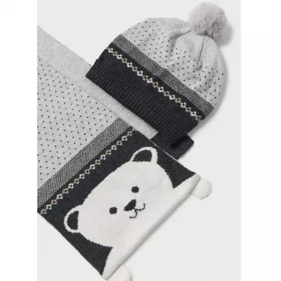 Set Gri caciula si fular ursulet bebe  - Mayoral    12 luni (80 cm)