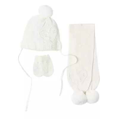 Set Off-white caciula cu fular si manusi  - Mayoral   3 luni