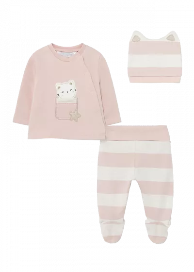 Set pantaloni cu botosei plusat caciulita nou-nascut 2-4 luni
