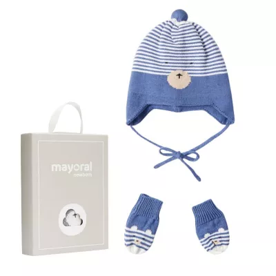 Set Urs bleu caciula si manusi pentru nou-nascut ECOFRIENDS- Mayoral    6 luni