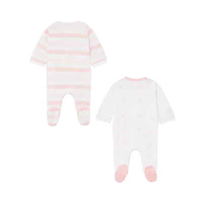 Set 2 salopete (pijamale), roz - dungi / stelute - Mayoral 2-4 luni