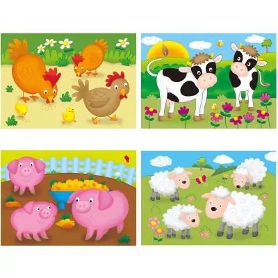 Set 4 puzzle-uri Animale de la ferma (4, 6, 8, 12 piese)