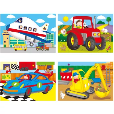 Set 4 puzzle-uri Vehicule (4, 6, 8, 12 piese)
