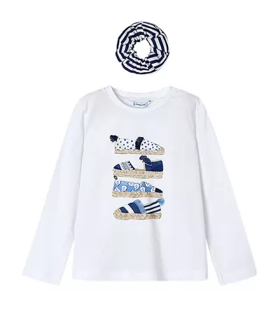 Tricou alb cu elastic par, Better Cotton, fetita - Mayoral  