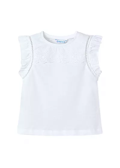Tricou fara maneci cu perforatii si volane - alb - Mayoral 8 ani