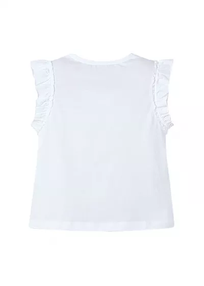 Tricou fara maneci cu perforatii si volane - alb - Mayoral 9 ani