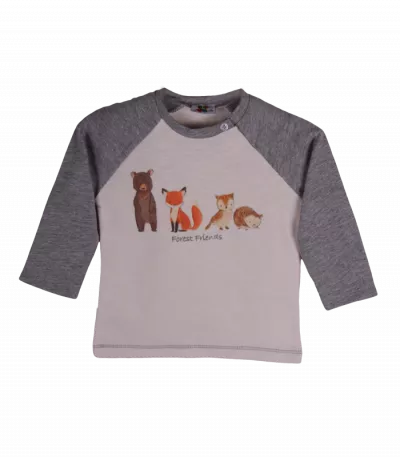 Tricou gri/bej cu maneca lunga Animale din padure 2 ani