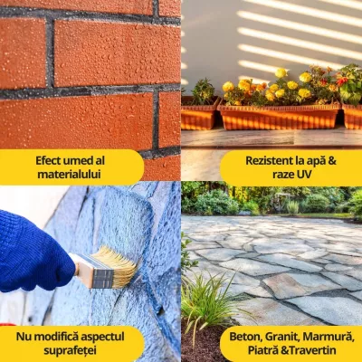 Impermeabilizant Cu Efect Umed pt Piatra Naturala, granit, travertin, marmura, beton, si caramida, Ilpa, Extra Drops, 0,75 L