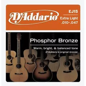 Corzi chitara acustica - Corzi chitara acustica D'Addario EJ15 Phosphor Bronze Extra Light 10-47, guitarshop.ro