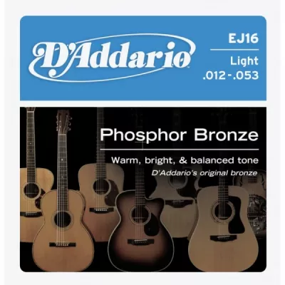 Corzi chitara acustica - Corzi chitara acustica D'addario EJ16 Phosphor Bronze, Light, 12-53, guitarshop.ro