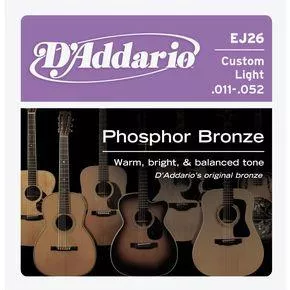 Corzi chitara acustica - Corzi chitara acustica D'Addario EJ26 Phosphor Bronze Custom Light 11-52, guitarshop.ro