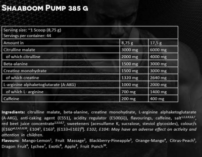 Energie & N.O. (oxid nitric)  -  Kevin Levrone Shaaboom Pump Orange Mango 385g, advancednutrition.ro