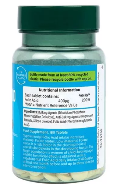 Vitamine - Holland & Barrett Folic Acid, 400mcg 180 Tablete, advancednutrition.ro