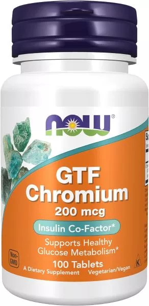 Zinc Magneziu & Electroliti - Now Foods GTF Chromium, 200mcg 100 Tablete, advancednutrition.ro
