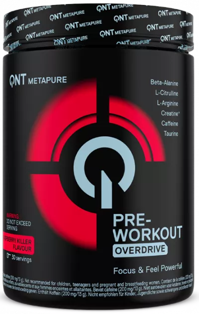 Energie & N.O. - QNT Pre Workout Overdrive 390G Raspberry Killer, advancednutrition.ro