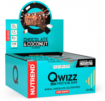 Batoane & Shake-uri - 12 Batoane x 60g Qwizz Protein Bar Nutrend Chocolate Coconut, advancednutrition.ro