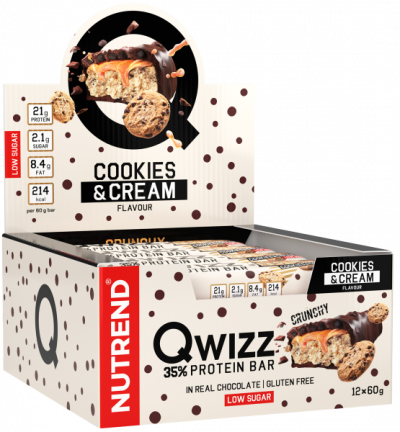 Batoane & Shake-uri - 12 Batoane x 60g Qwizz Protein Bar Nutrend Cookies Cream, advancednutrition.ro