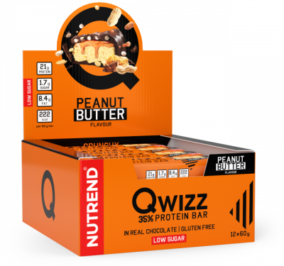 Batoane & Shake-uri - 12 Batoane x 60g Qwizz Protein Bar Nutrend Peanut Butter, advancednutrition.ro