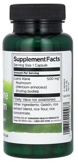 Pentru Somn & Relaxare - Full Spectrum Lion's Mane Mushroom 500mg 60 Capsule Swanson, advancednutrition.ro