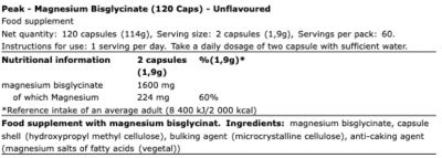 Zinc Magneziu & Multi Minerale - Magnesium Bisglycinate 120 Capsule Peak, advancednutrition.ro