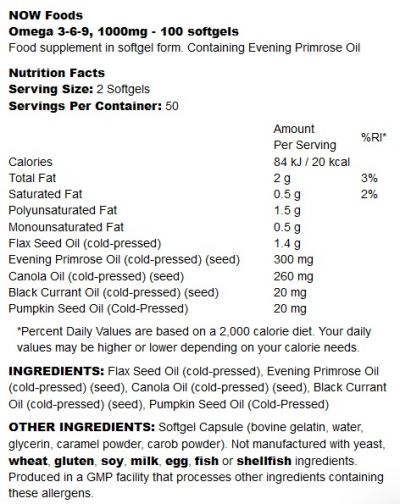 Omega & CLA - Omega 3-6-9 - 1000mg 100 Softgels NOW, advancednutrition.ro