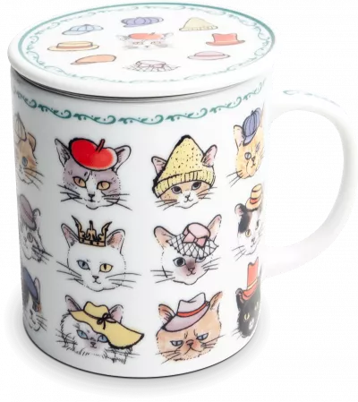 Cana pentru ceai cu filtru si capac, Cats with Hats