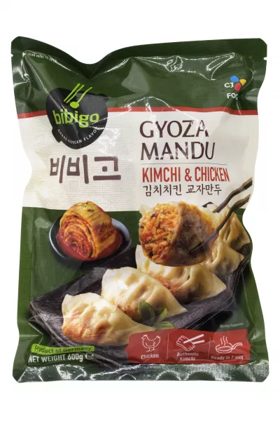 Gyoza Mandu cu Kimchi si Pui, 30 de bucati x 20 grame / punga de 600 gr, Bibigo 