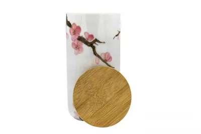 Recipient pastrarea ceaiului din portelan, capac bambus Sakura 500 ml