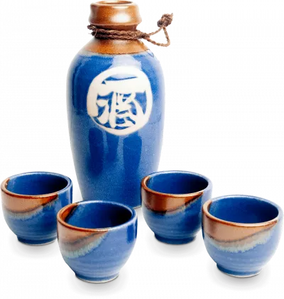 Set pentru Sake format din 5 piese Albastru si Maro