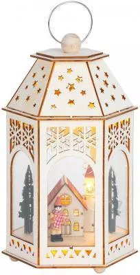 Decoratiuni de Craciun - Abajur de Craciun MagicHome, Sat din lemn, 9 LED-uri, lumina calda, 16,5x14x30 cm, hectarul.ro