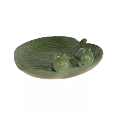Decoratiuni exterior - Adapatoare pentru pasari verde din ceramica Frogs on Leaf Esschert Design, hectarul.ro
