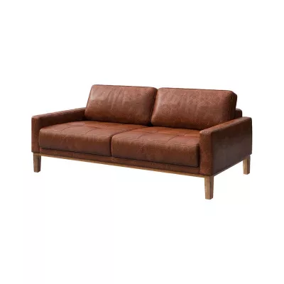 Mobilier interior - Canapea 2 locuri maro-cognac piele naturala Musso Tufted Mesonica, hectarul.ro