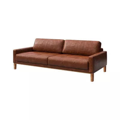 Mobilier interior - Canapea 3 locuri maro-cognac piele naturala Musso Tufted Mesonica, hectarul.ro