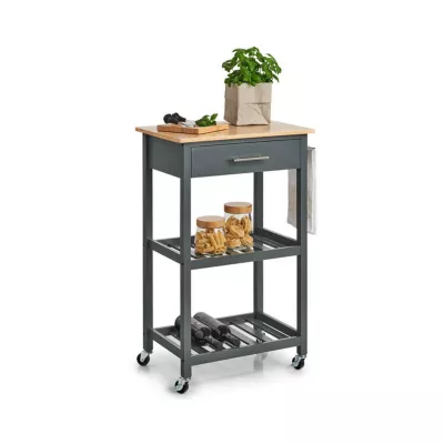 Bucatarie - Carucior de bucatarie cu roti, gri, din bambus si MDF, 58 x 40 x 93 cm, Kitchen Trolley Zeller, hectarul.ro