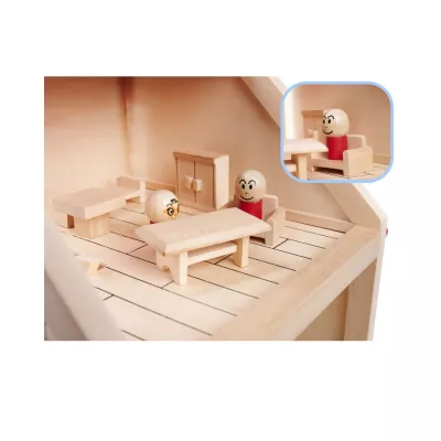 Casuta de papusi din lemn cu mobila si figurine, 40 cm